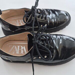 Zara Patent Shoes Women’s Size EU 37 (US 6.5) Black Jewel Chunky Studded Oxford